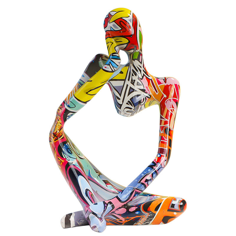 美式彩绘左思右想摆件抽象人物艺术装饰办公室酒柜迷你轻奢小摆设