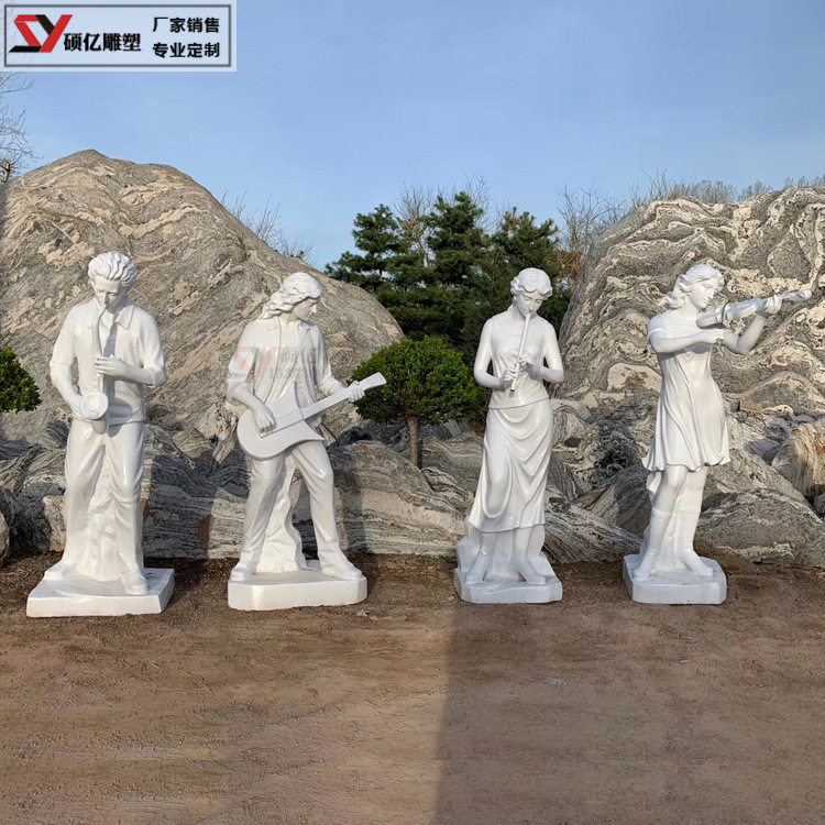 玻璃钢彩绘音乐人物雕塑 西方欧式仿真乐器雕像 酒店吹拉弹唱摆件
