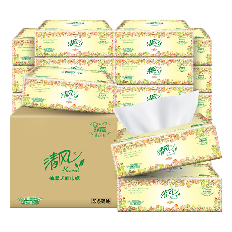 清风100抽3层加厚整箱抽纸面巾纸图片