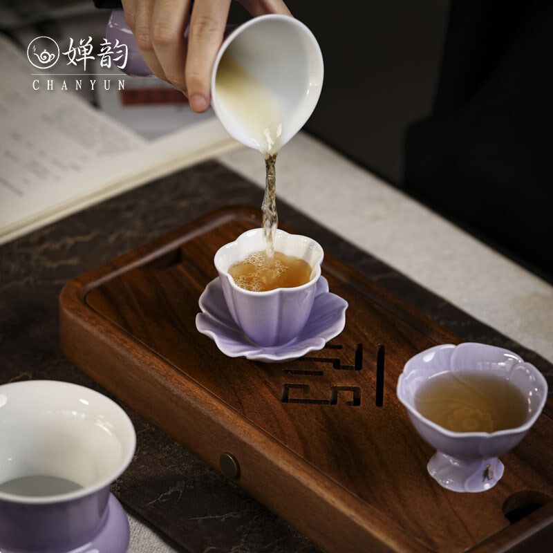 婵韵 黄丽君茶具幻紫茶壶花口盖碗壶承茶杯单个家用茶具小田甄选