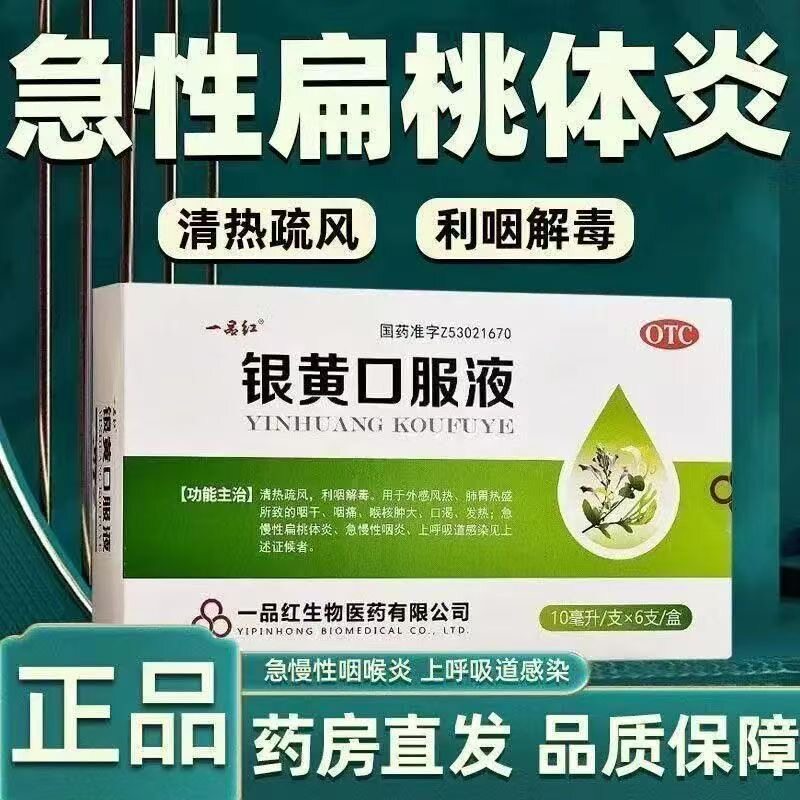 一品红银黄口服液 10ml*6 支咽干咽痛喉核肿大急慢性扁桃体炎咽炎