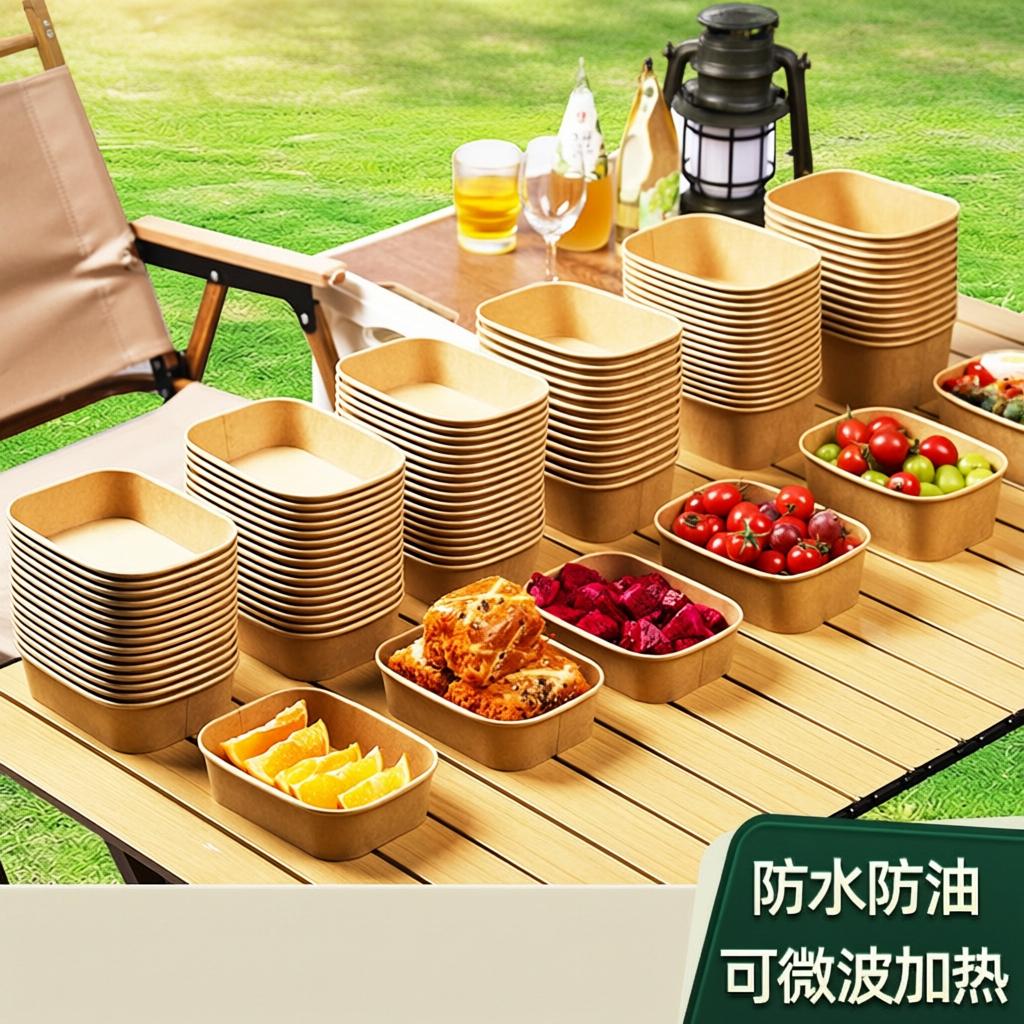 一次性餐盒牛皮纸长方形外卖快餐图片