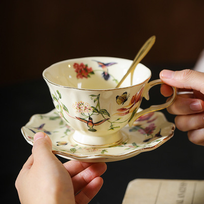 西式高颜值花鸟咖啡杯碟复古格调