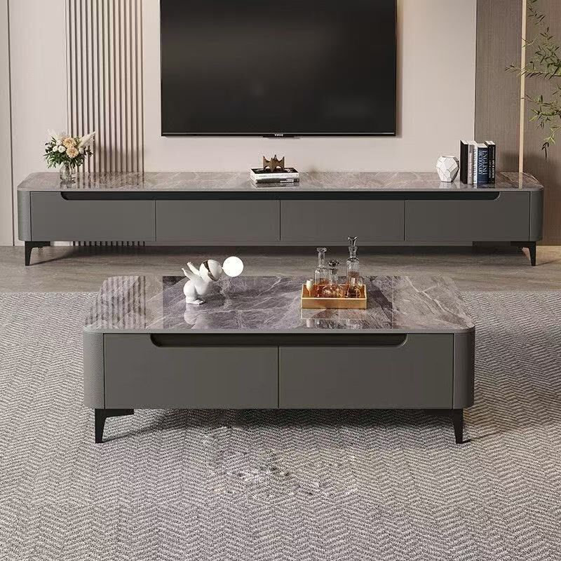 岩板电视机柜茶几2025新款客厅家用轻奢高级感实木落地电视柜组合