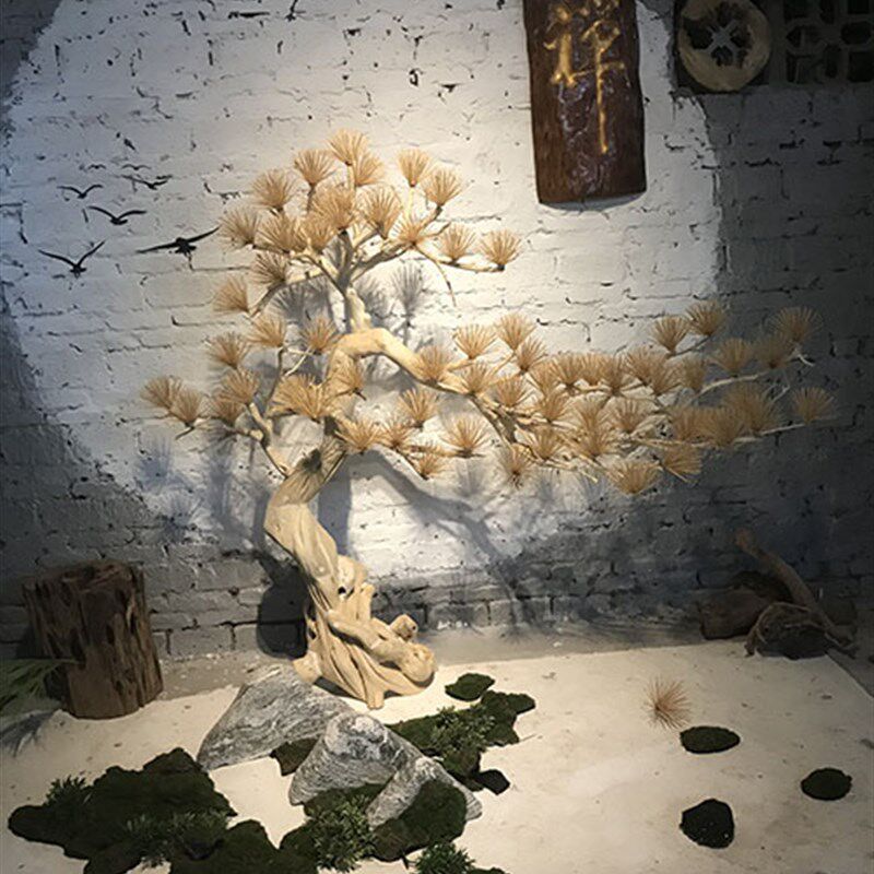 仿真迎客松树假树美人松盆景罗汉松景观摆件新中式展厅定制造型