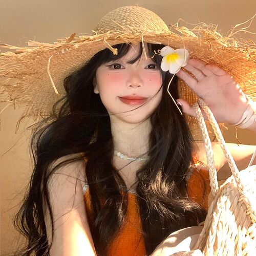花朵拉菲草帽女夏海边沙滩度假太阳帽子法式大帽檐草编遮阳防晒帽