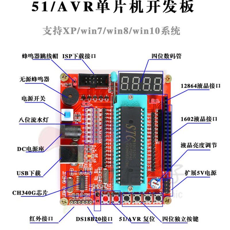 51/AVR单片机核心开发板 STC89C52RC/51MCU实验板/ATMEGA32学习板