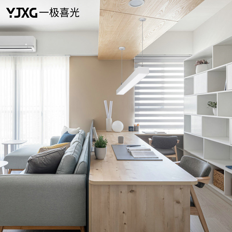 led长条灯 长方形现代简约餐厅吊灯商用创意吧台办公室吊线灯黑色