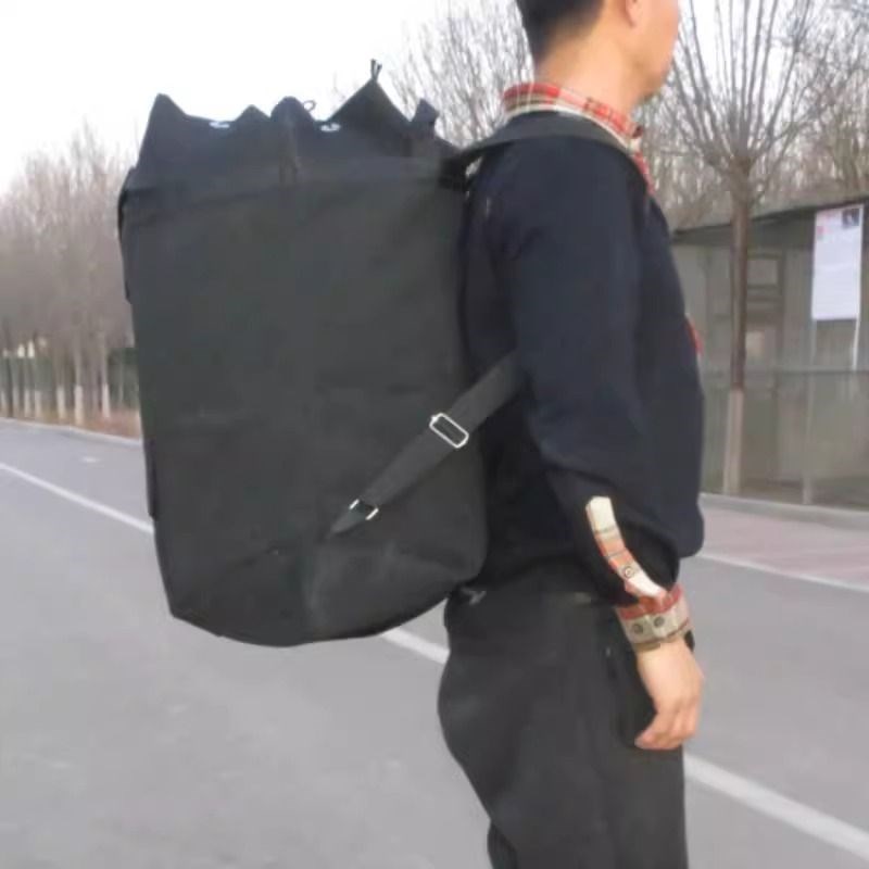 加厚帆布双肩包旅游行李收纳袋加厚帆布袋长背包耐用耐磨防水抽绳