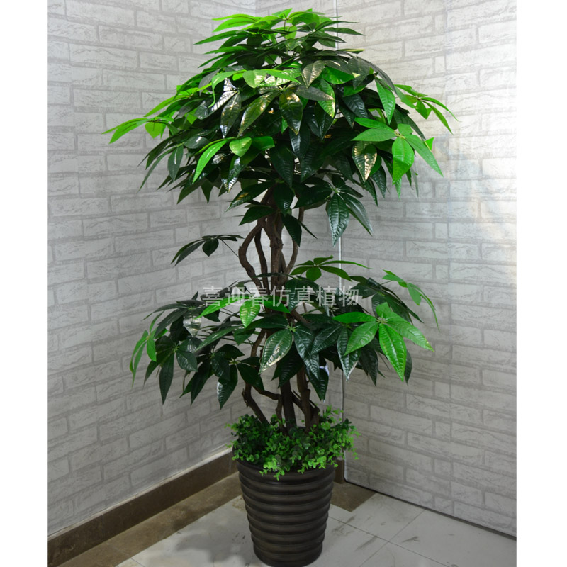 彷真发财树盆景环保人造植物落地家庭商场布景花卉塑料装饰招财树