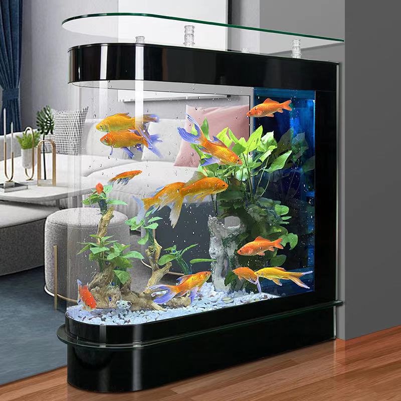 家用落地客厅小型鱼缸水族箱子弹头大大型屏风隔断生态免换水底滤