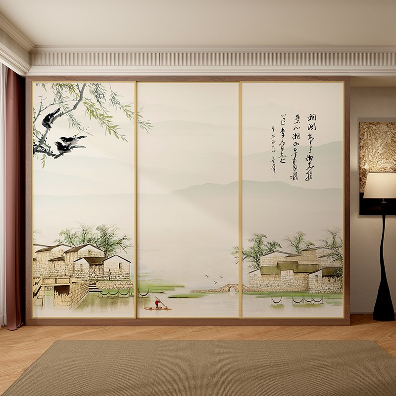 中式衣柜推拉门贴纸旧家具翻新遮丑装饰卧室房间布置墙纸自粘防水