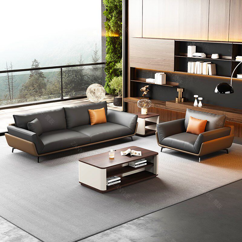 办公沙发茶几组合简约商务现代休闲区接待会客三人位办公室沙发