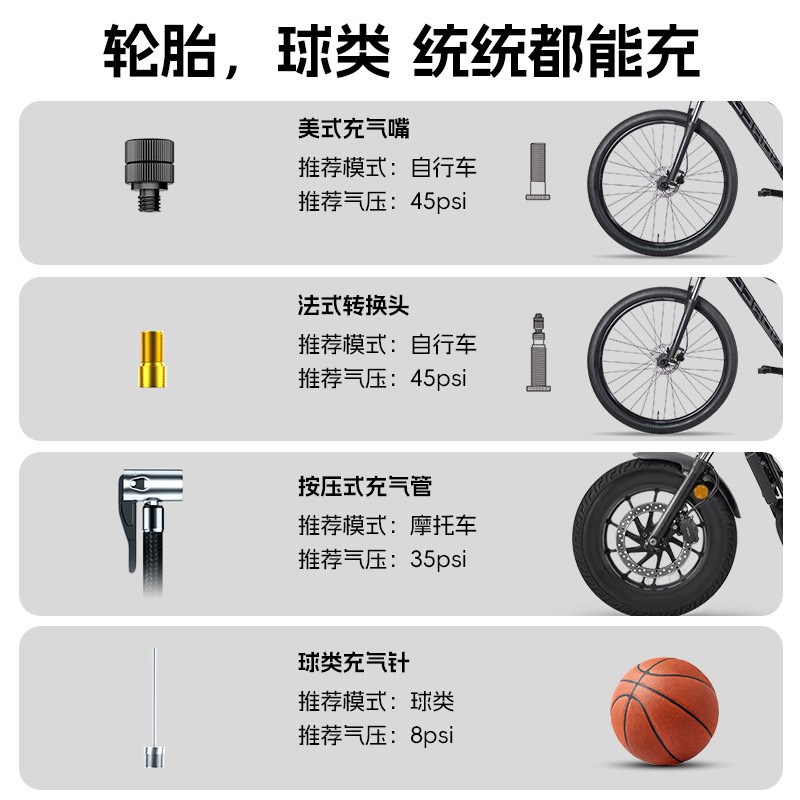 便携式自行车公路车电动车轮胎打气筒手持无线充电车载充气泵迷你