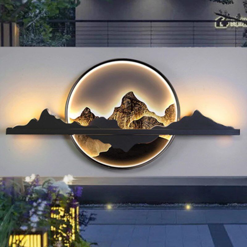新中式户外太阳能灯家用庭院壁灯防水光控背景墙入户影壁墙壁画灯