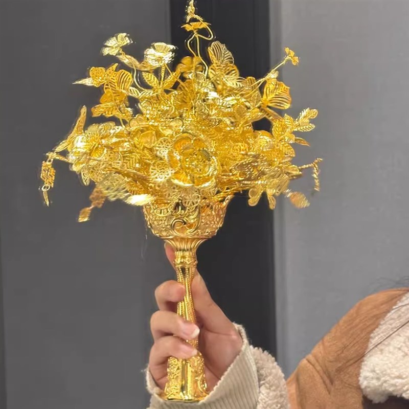 金色手捧花diy材料包新娘秀禾旗袍服晨袍中式婚礼闺蜜结婚礼物