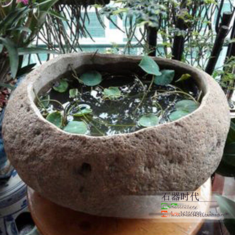 创意天然鹅卵石花盆 鱼缸铜钱草养鱼碗莲盆 桌面流水景观花器