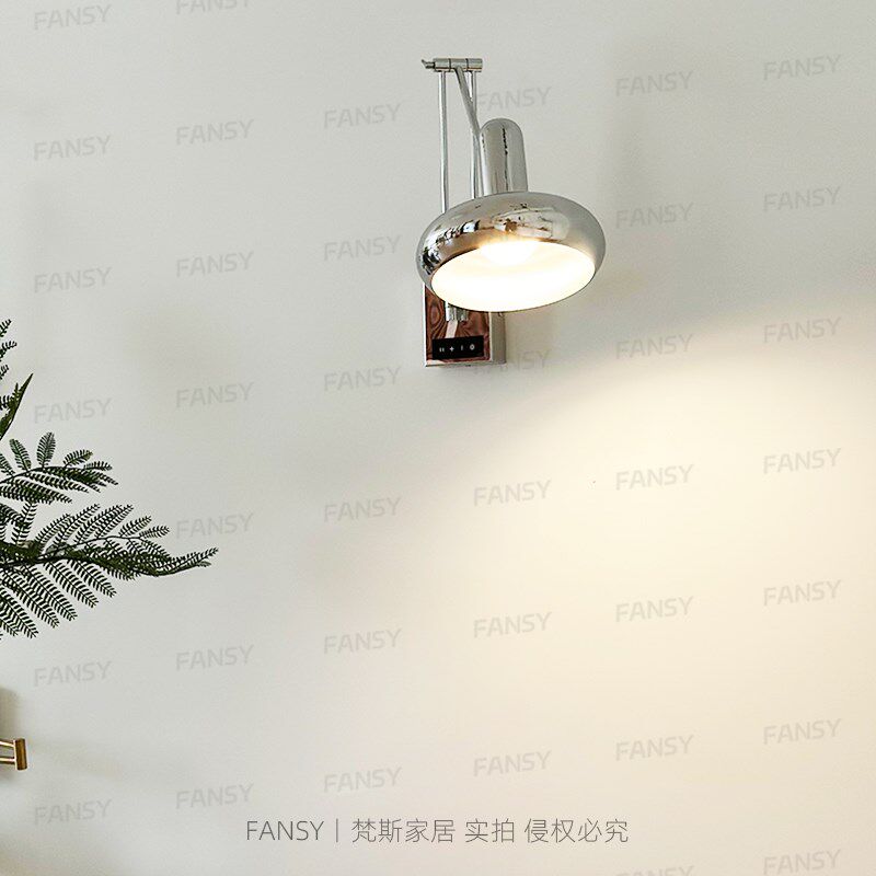 中古卧室床头灯复古工业风壁灯摇臂阅读灯带开关插电书房装饰墙灯