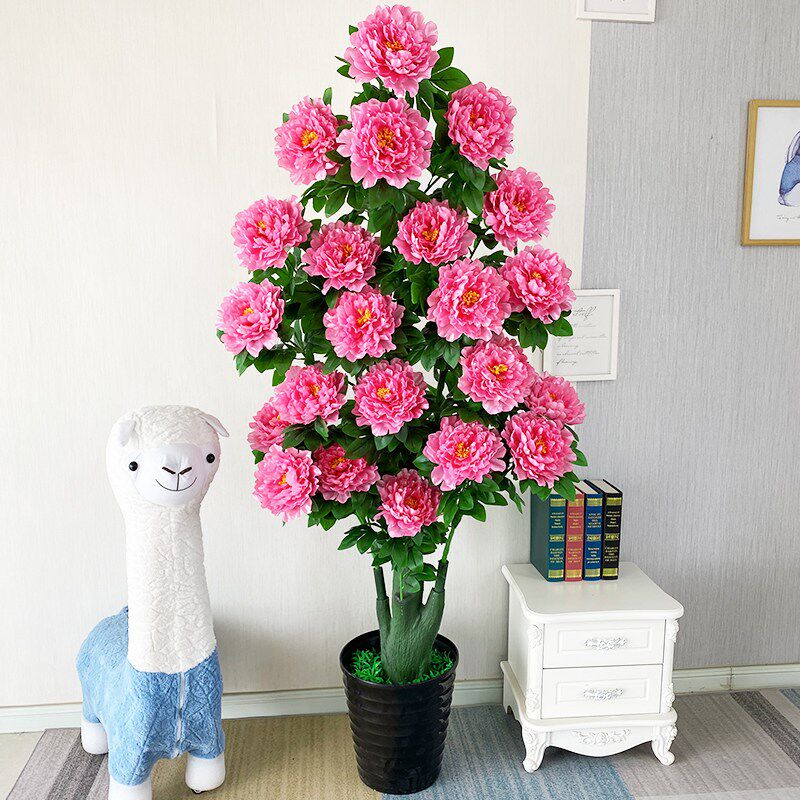 仿真牡丹花盆栽粉色客厅装饰绿植仿真花室内装饰大型落地仿生植物