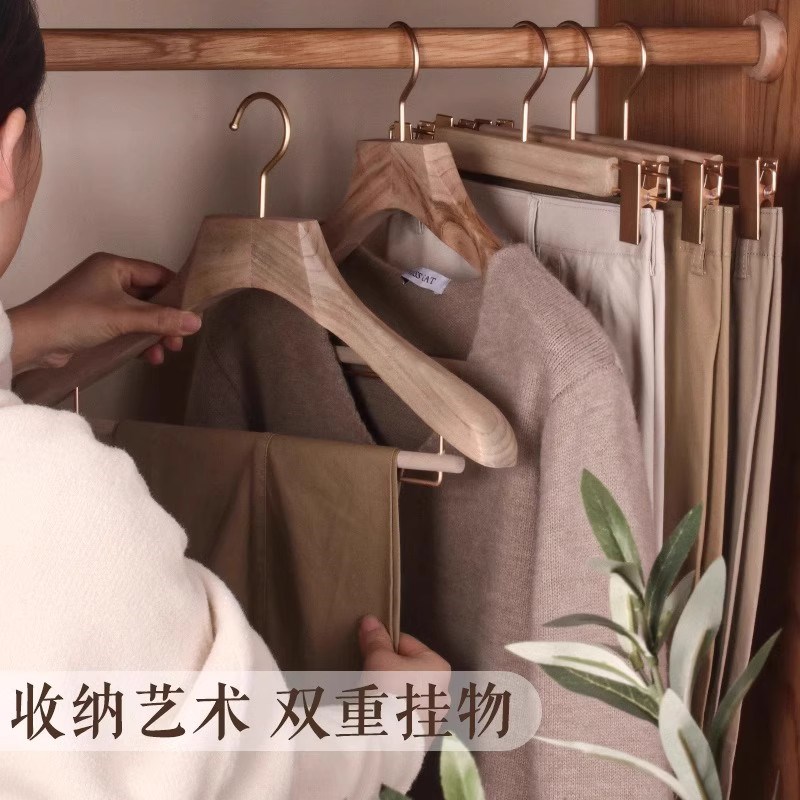 香樟木衣撑木衣架家用女士原木色宽肩无痕西装木头挂架