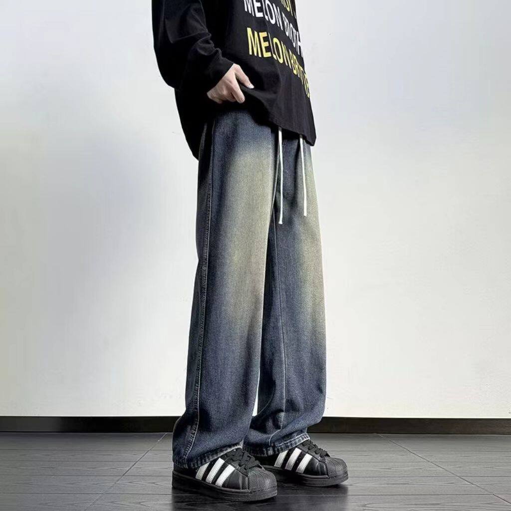 牛仔裤子男款春秋美式潮牌复古水洗垂感宽松阔腿男士休闲直筒长裤