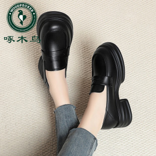 子厚底增高英伦风黑色小皮鞋 啄木鸟乐福鞋 单鞋 春秋季 女舒适新款