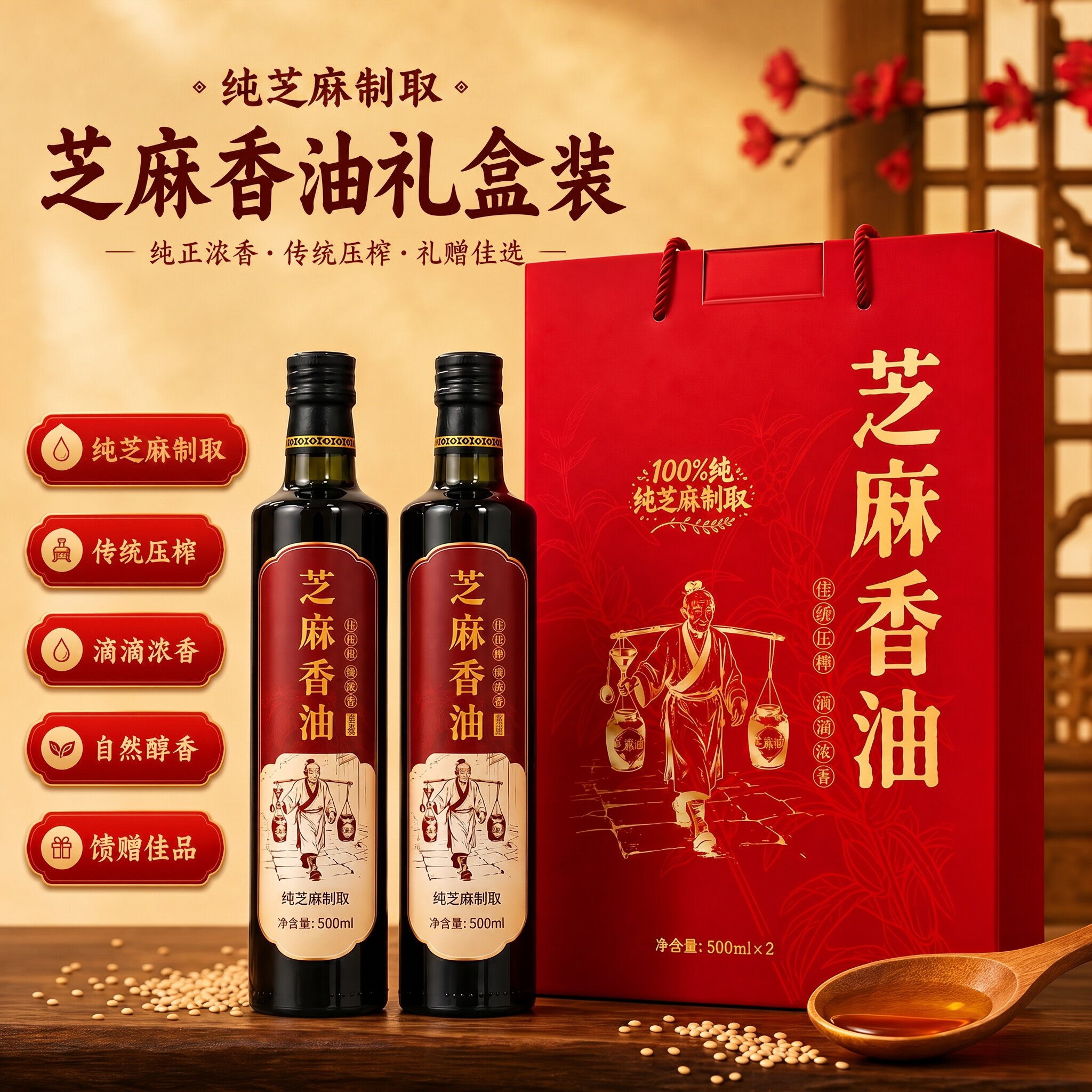 燕田物理压榨芝麻香油礼盒装