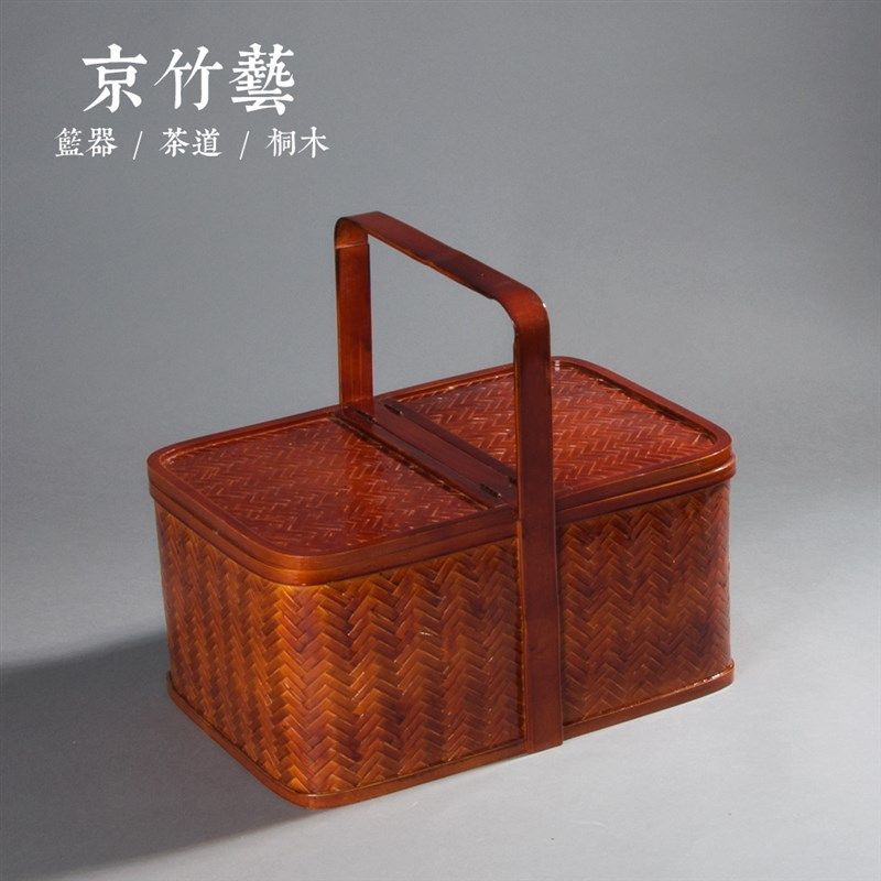 酒店商场家竹编PA清洁篮长方工作收纳篮 手提小竹篮子工具保洁篮