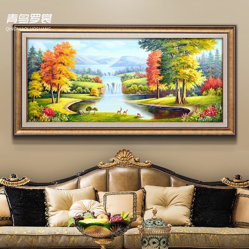 聚宝盆客厅装饰画沙发背景墙挂画背有靠山招财山水画欧式风景油画