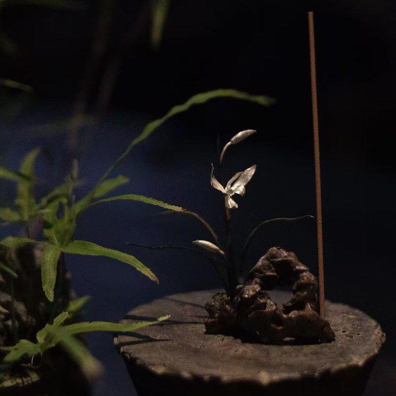 月拾伍 银兰花香插太湖石黄铜高端香插茶台摆件家居装饰台面饰品