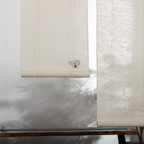 慕布卡新中式苎麻门帘布艺隔断帘子客厅日式可拉卷帘遮光窗帘定制