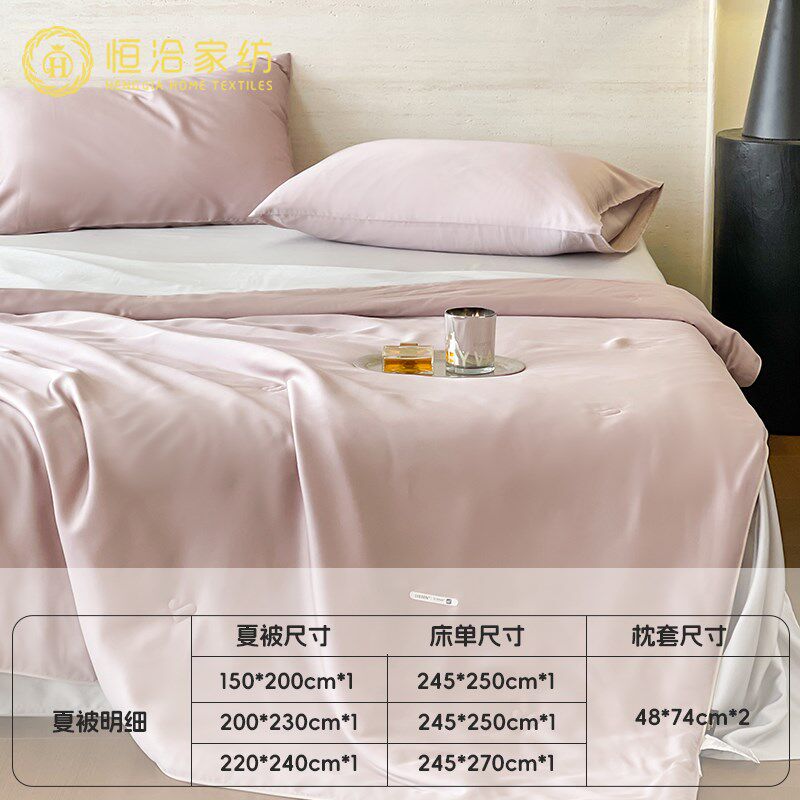夏季丝滑天丝夏凉被空调被四件套双拼裸睡凉感可水洗机洗紫灰绿色