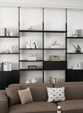 顶天立地多层置物架极简书架客厅实木书柜书房收纳铁艺展示柜落地