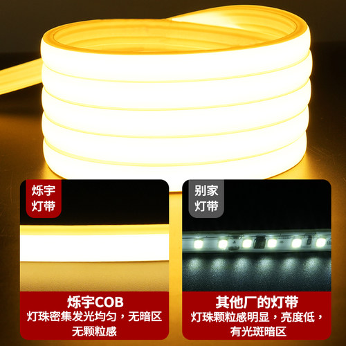 超薄led灯带220v防水超亮自粘线形灯槽家用客厅吊顶COB工程软灯条