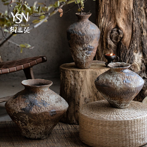 陶瓷花瓶粗陶瓶插花复古怀旧手工民宿酒店侘寂风意境摆件禅意古风