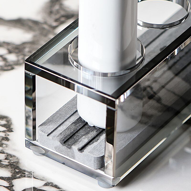 创意水晶玻璃吸水电动牙刷置物架轻奢洗漱台面漱口杯牙具收纳套装