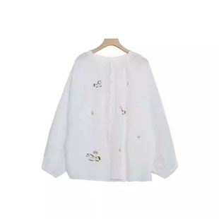 3.24 王福贵定制～圆领系带苎麻刺绣马衬衫 刺绣马衬衫