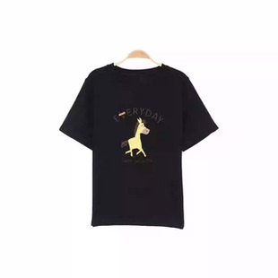 圆领黄色小马刺绣短袖 王福贵定制～韩版 T3.24 小马T