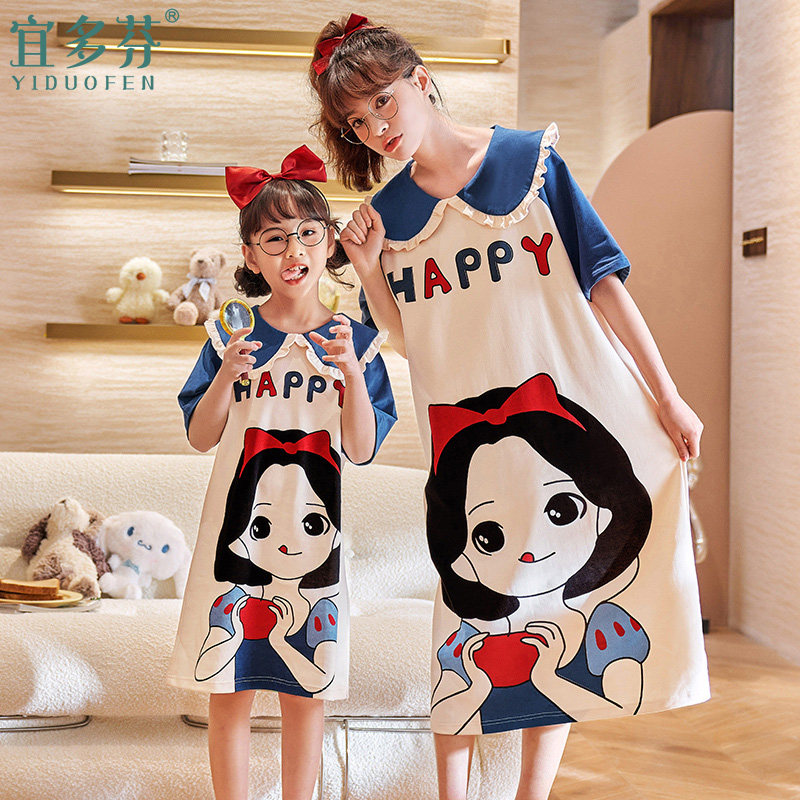 母女睡裙夏款公主风儿童夏季薄款亲子装睡衣女童纯棉2023新款女孩