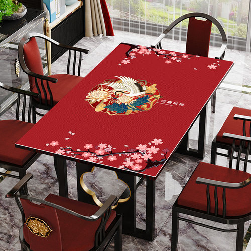 国潮风桌垫PVC皮革桌布防水防油免洗餐桌垫台布 长方形防烫茶几垫