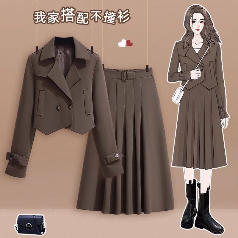 大码胖妹妹新款法式设计感女装套装2024春秋半身裙两件套外套西装
