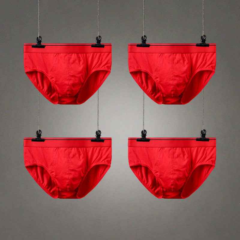 青年男三角内裤纯白男士纯棉三角裤白色底裤全棉内衣裤头红色喜庆