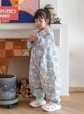 呼西贝睡袋儿童 秋冬款恒温睡衣 中大童孩子加棉防踢被 男宝女童