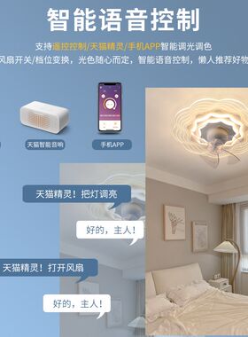 卧室吸顶风扇灯2024年新款儿童智能电扇灯超薄家用隐形吊扇灯一体
