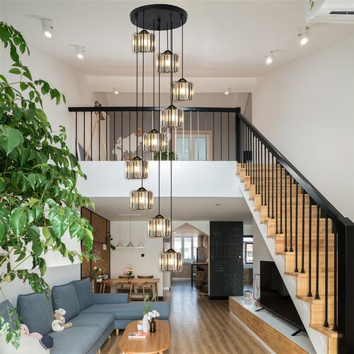 美式复式旋转水晶楼梯长吊灯别墅loft公寓跃层客厅灯简约餐厅led