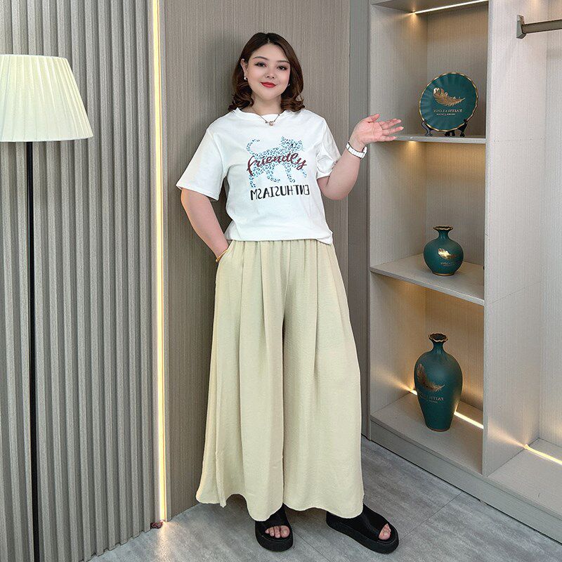 大码薄款裤裙女夏季胖妹妹高腰显瘦宽松垂感休闲阔腿裤大摆裙裤子