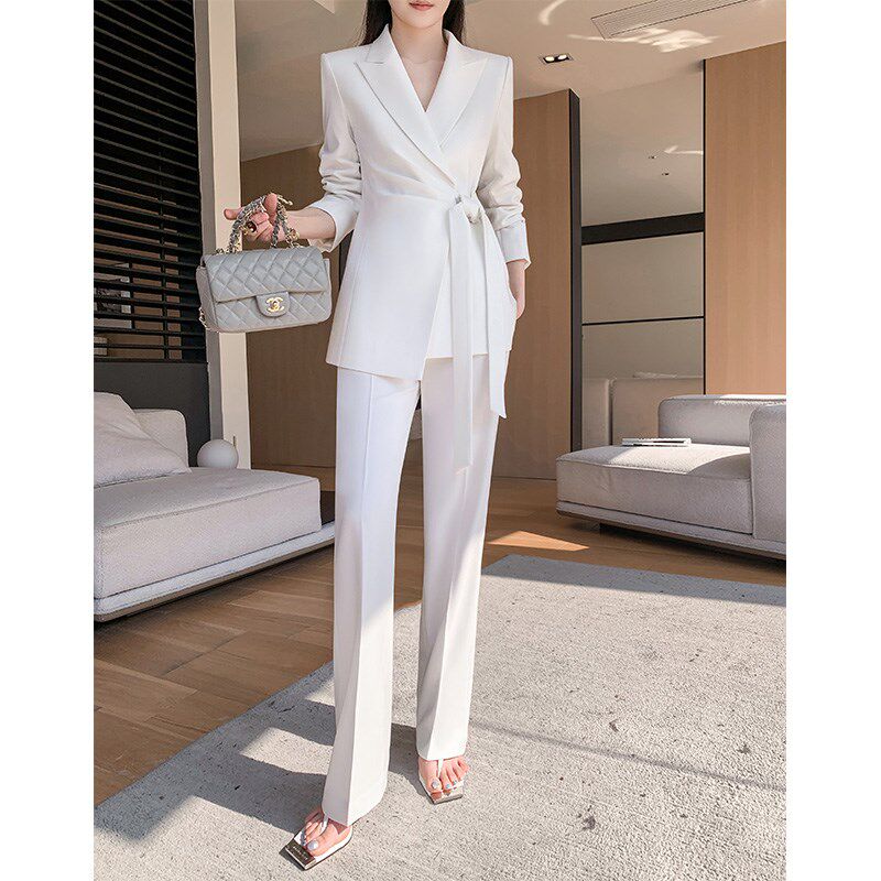 白色阔腿裤西装套装女高级感2024春秋新款职业气质女神范休闲西服