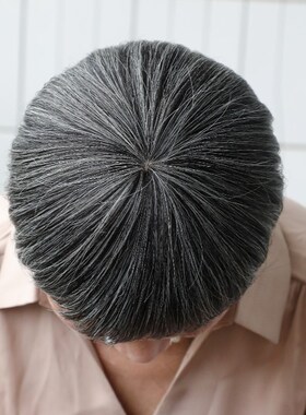 老年人假发女士短发奶奶花白老人白色全头套老太太薄款光头假发套