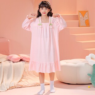 儿童睡裙女童春秋季云朵棉长袖女孩初中生公主风甜美连衣裙家居服