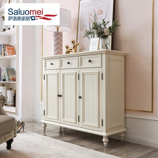 美式 柜奶油风白色简约鞋 架大容量家用门口玄关柜法式 收纳柜 实木鞋